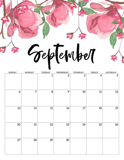 September Month Calendar Printable